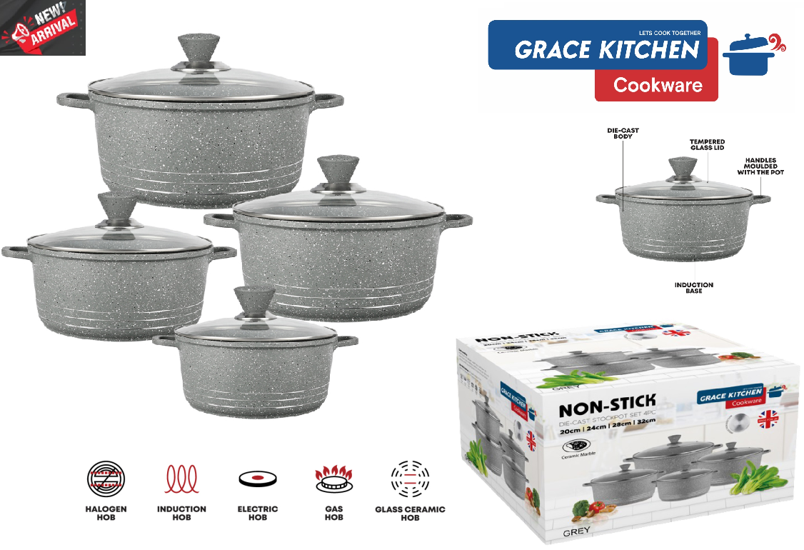 Ceramic Die Cast 4 Pieces Set (20-24-28-32) INDUCTION GREY